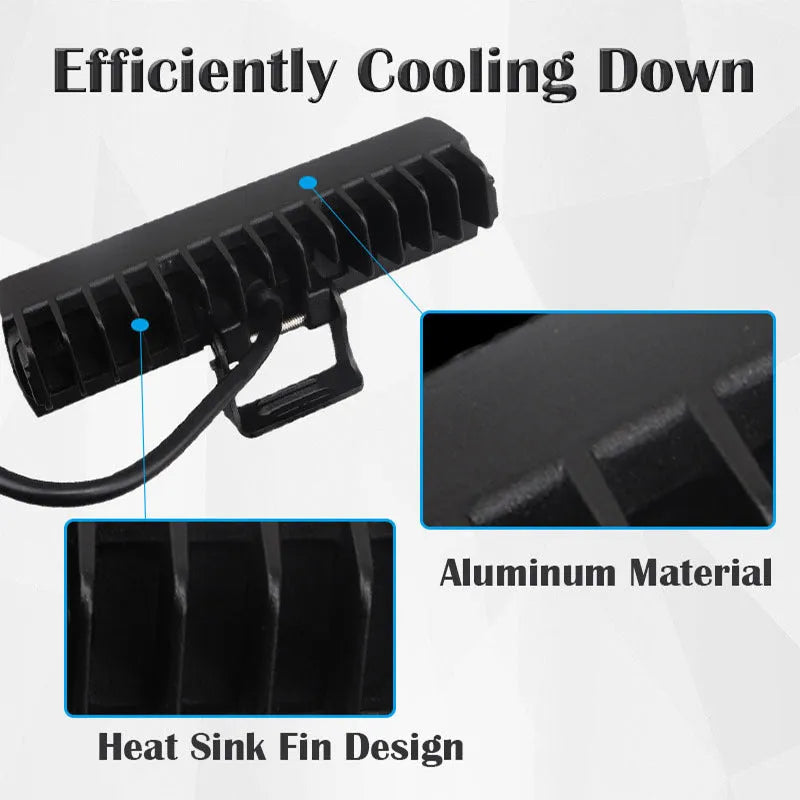 Black aluminium LED strip work light with straight-line shape measuring 153mm long
