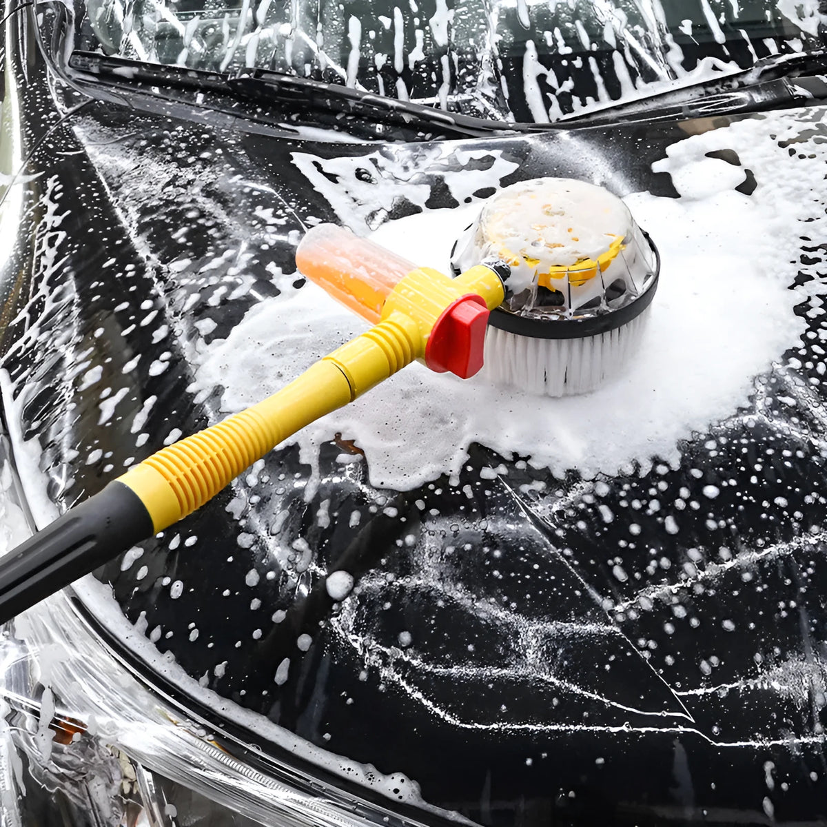 Yellow car wash mop cleaning tool with Chenille brush head and hydraulic adjustment gears