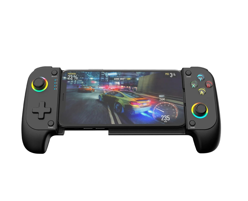 Black Bluetooth wireless stretching game handle for mobile phones with physical controls