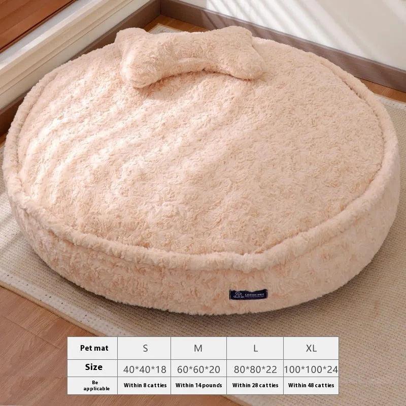 Small round nest dog kennel in a soft milk tea coloured cloth, suitable for indoor use.