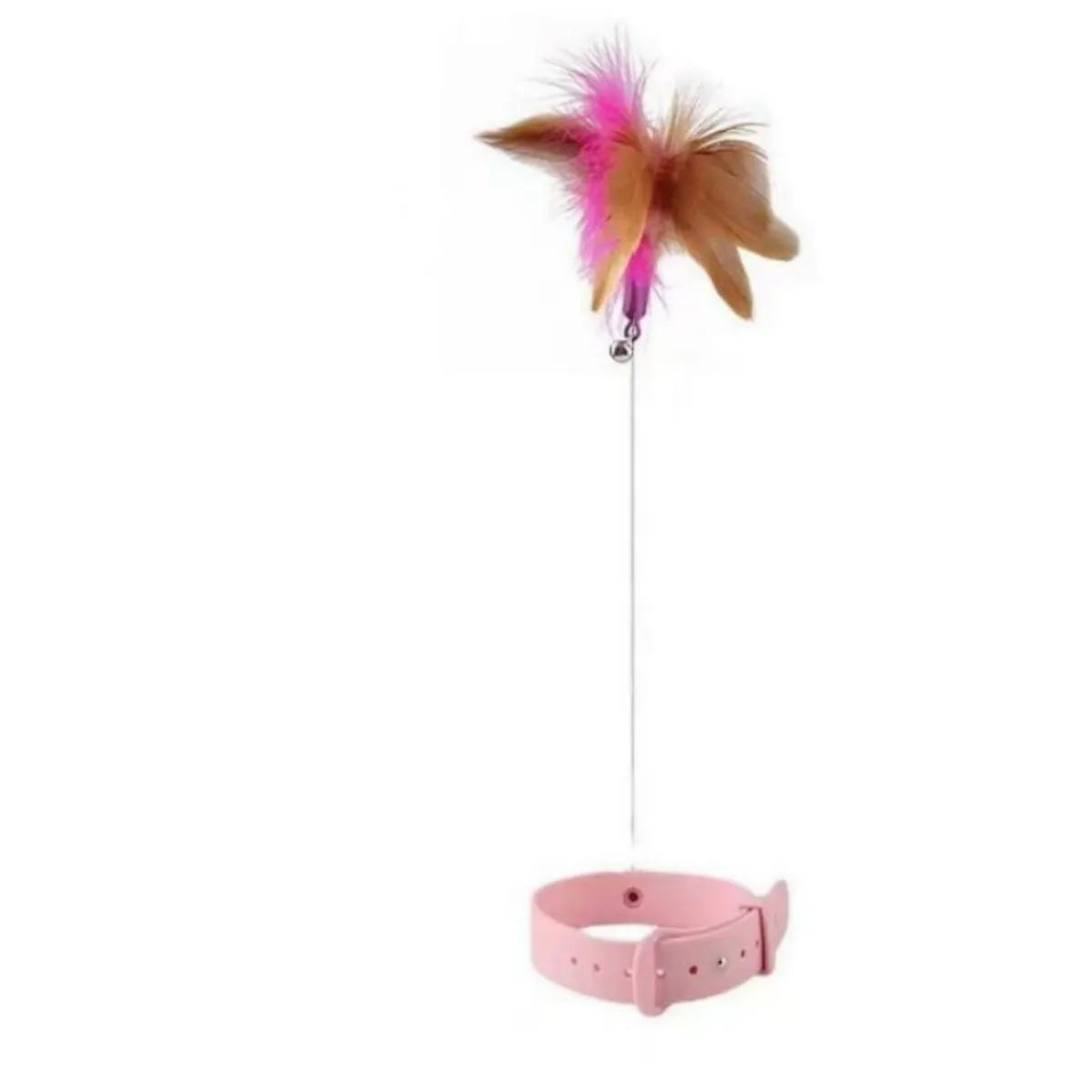 Blue adjustable cat collar toy with silicone teasing wand and feather attachment