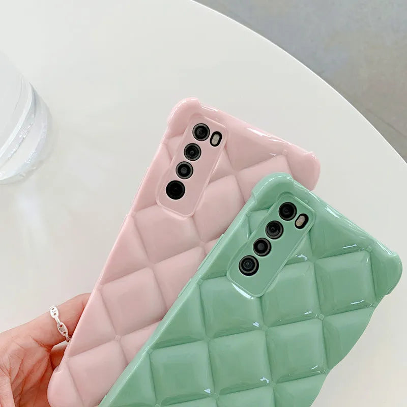 Huawei silicone diamond texture phone case in black green pink or white colours