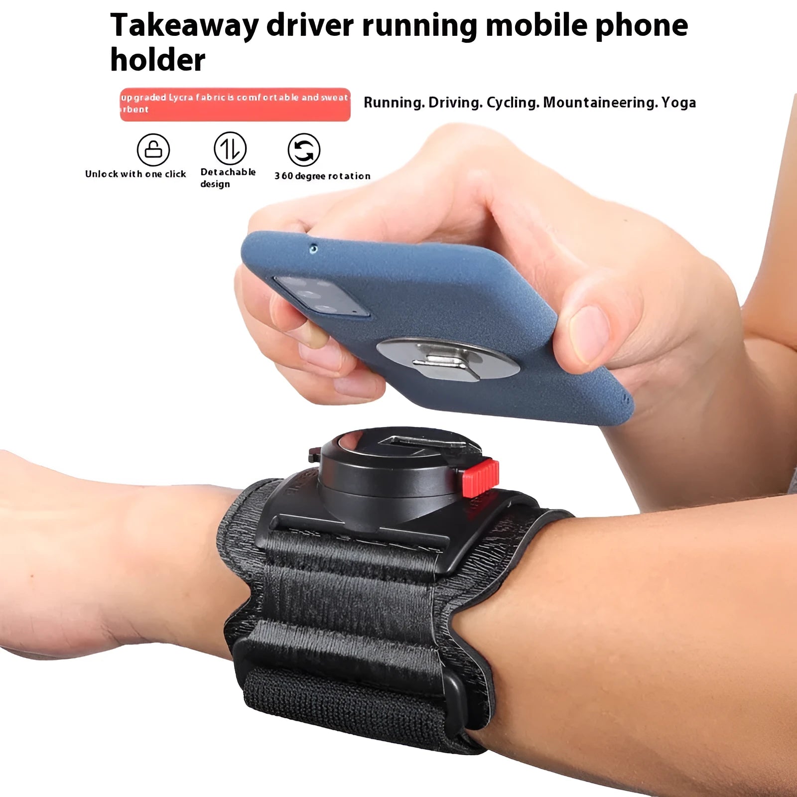 Black mobile phone wrist strap and armband holder for takeaway driving and sports activities