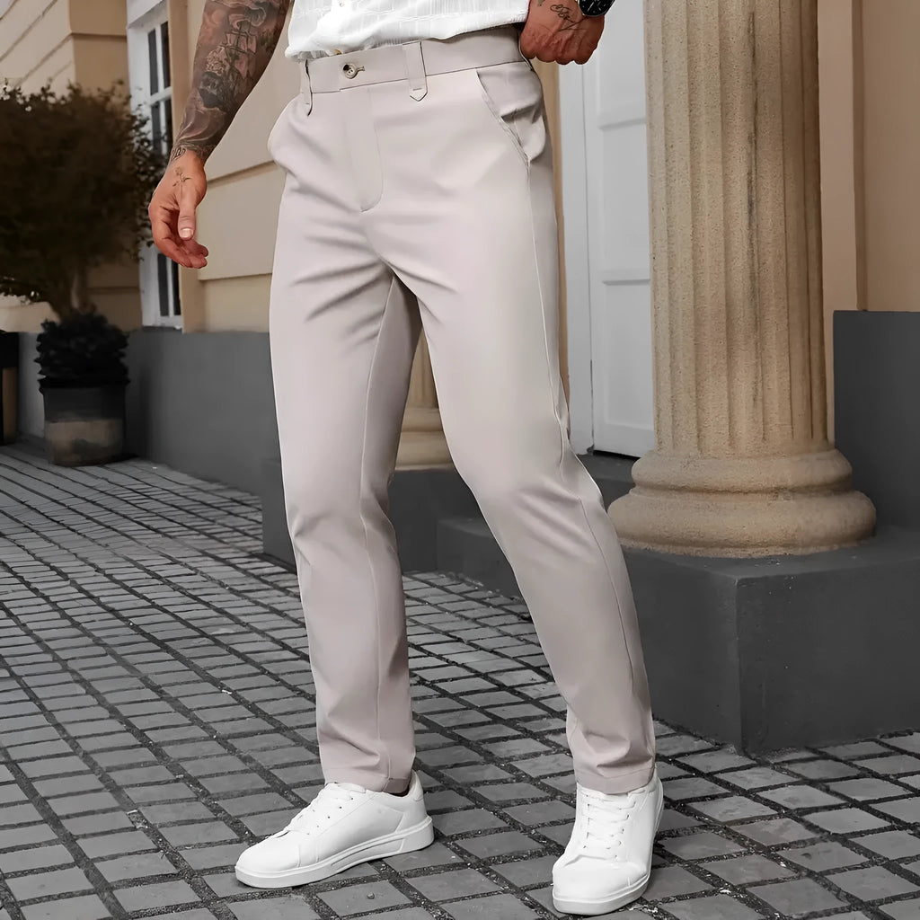 Men's straight-leg business casual trousers in polyester fabric available in four colours
