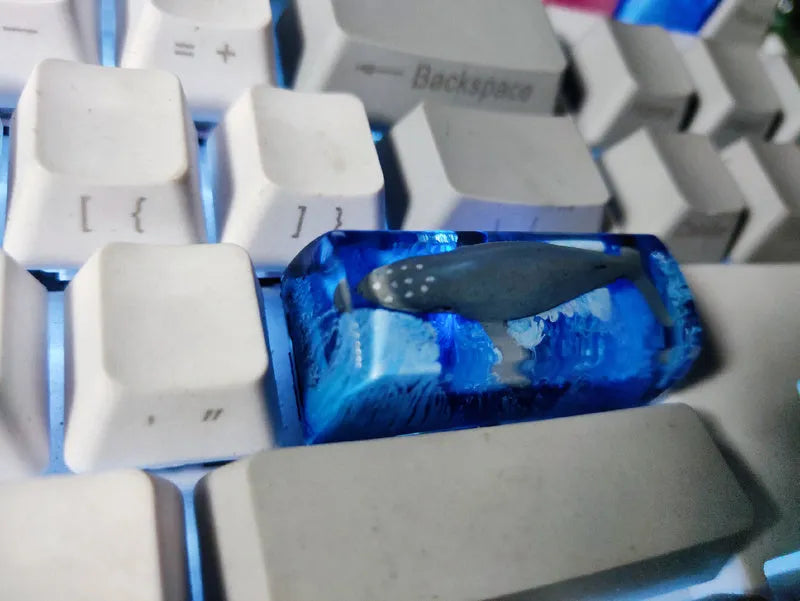 Resin keycap with encapsulated koi fish design for Cherry MX mechanical keyboard switches