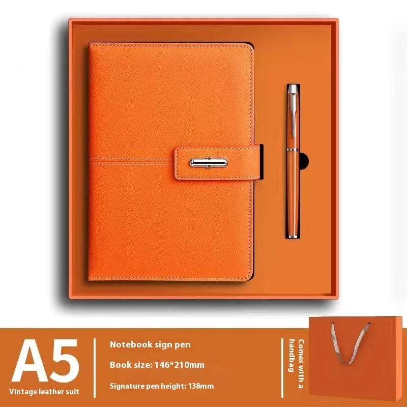 A5 notebook with imitation leather cover in various colours, open to show wood-free paper pages