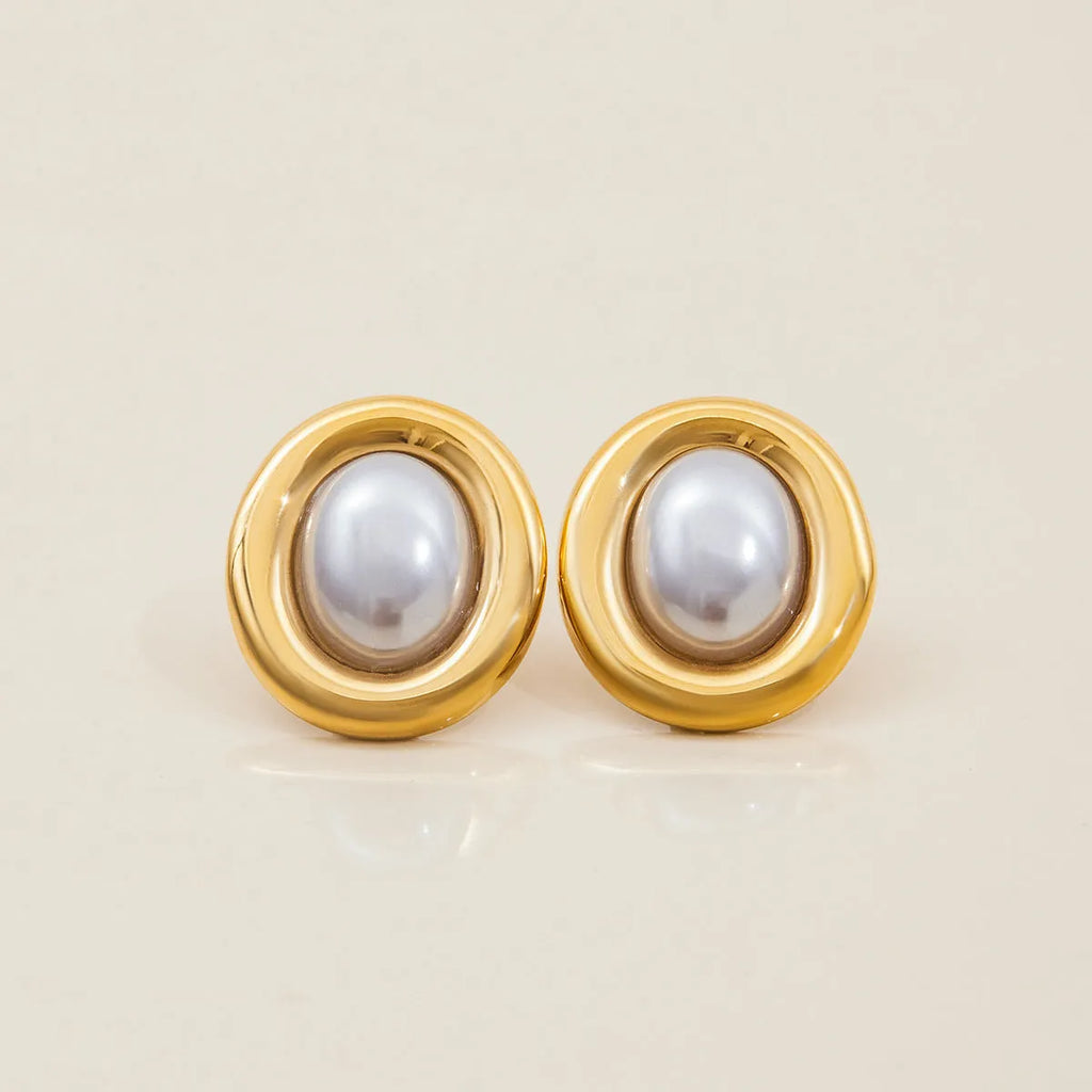 Stainless steel vintage pearl ear studs for women with electroplated finish and hypoallergenic properties