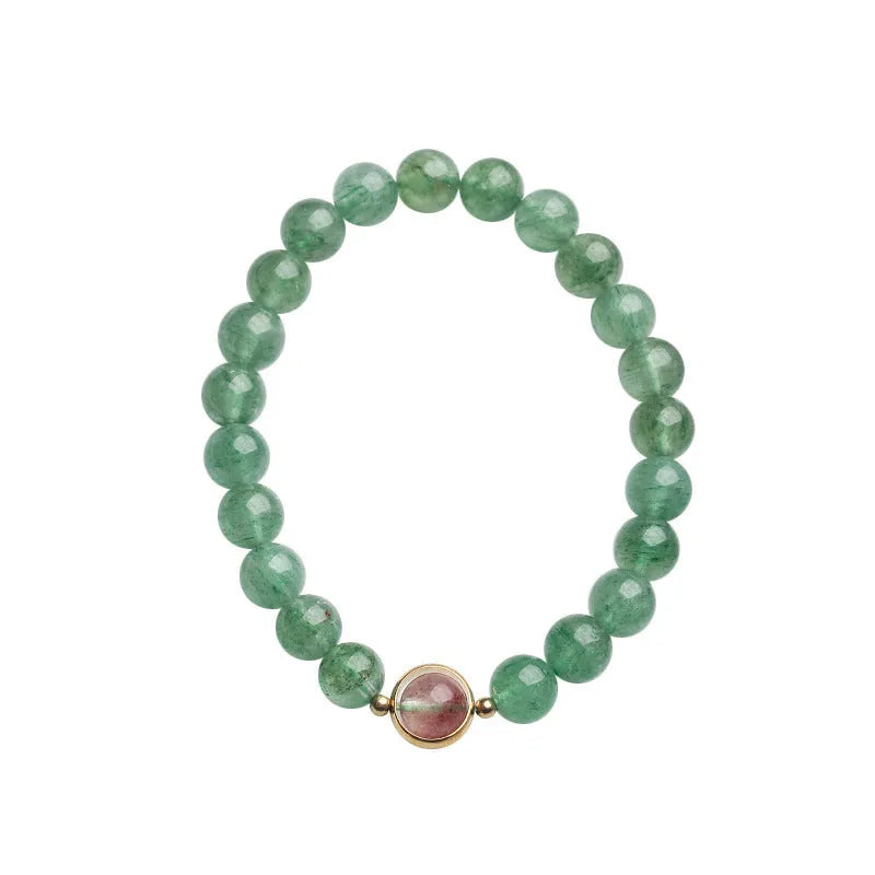 Green strawberry quartz bracelet with 7.5mm beads in hand-woven single circle ball design