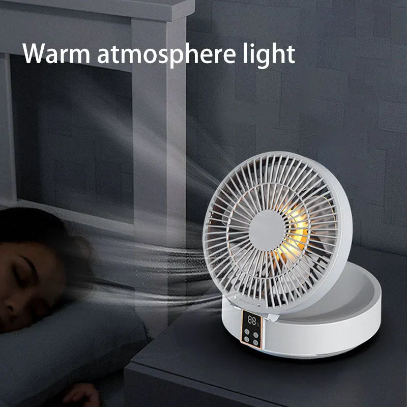 White blue or green USB rechargeable portable folding fan with remote control and warm night light