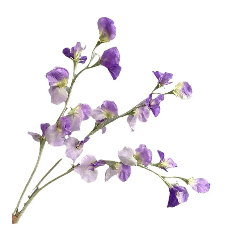 Purple flocking fragrant pea silk fake flower bouquet 63cm tall for wedding decor