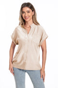 Women's stand collar button summer top in polyester fabric with loose fit