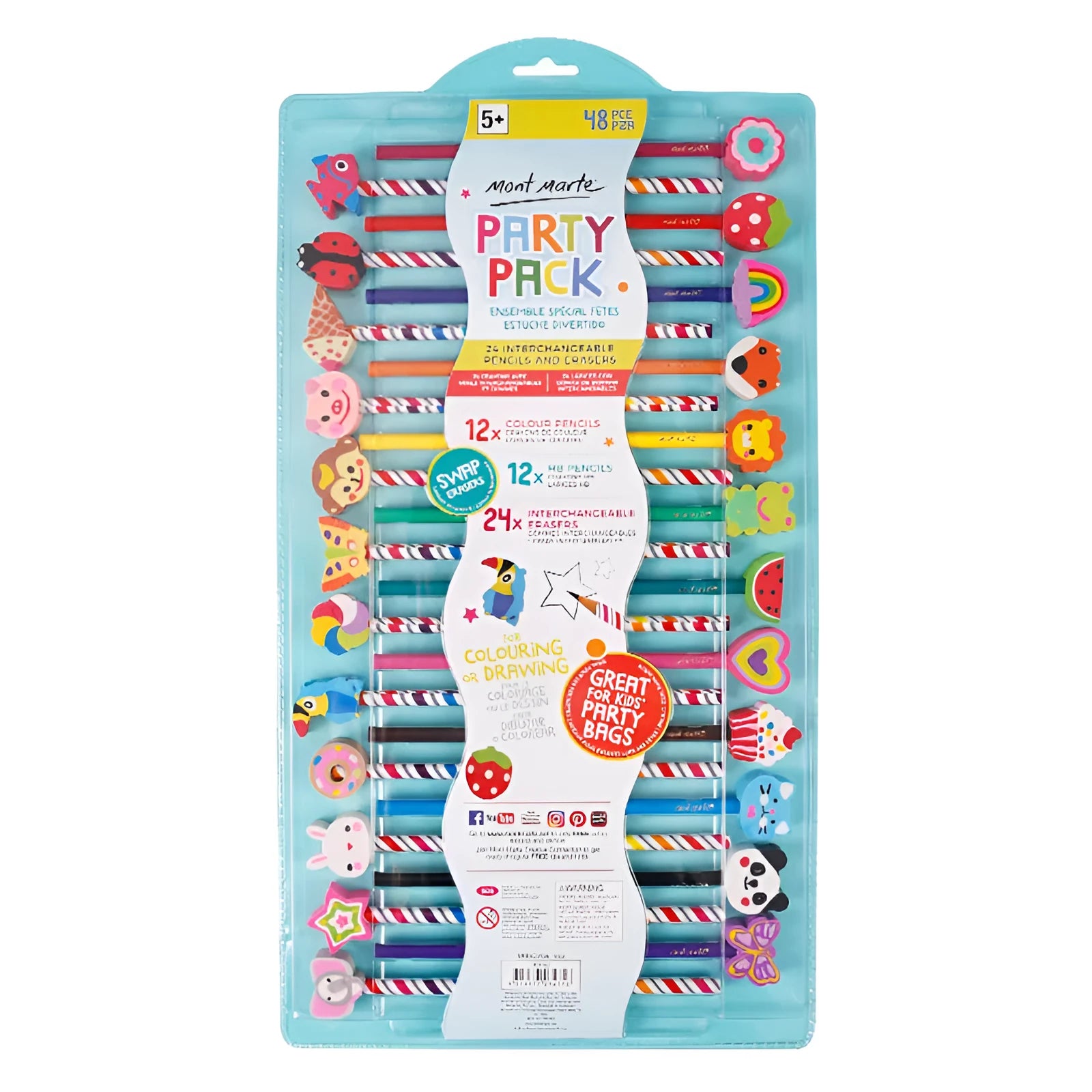 24 colour wooden pencil set with cartoon packaging showing various coloured pencils