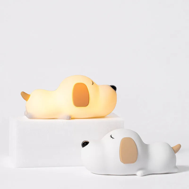Silicone cartoon dog night lamp with two-colour design and USB cable