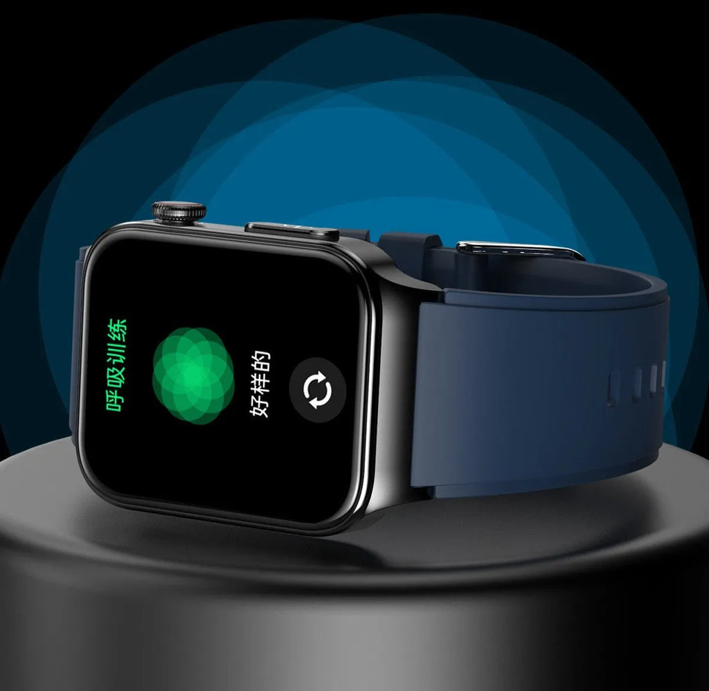 ECG monitoring sports smart watch with square IPS screen, aluminium alloy case and silicone strap