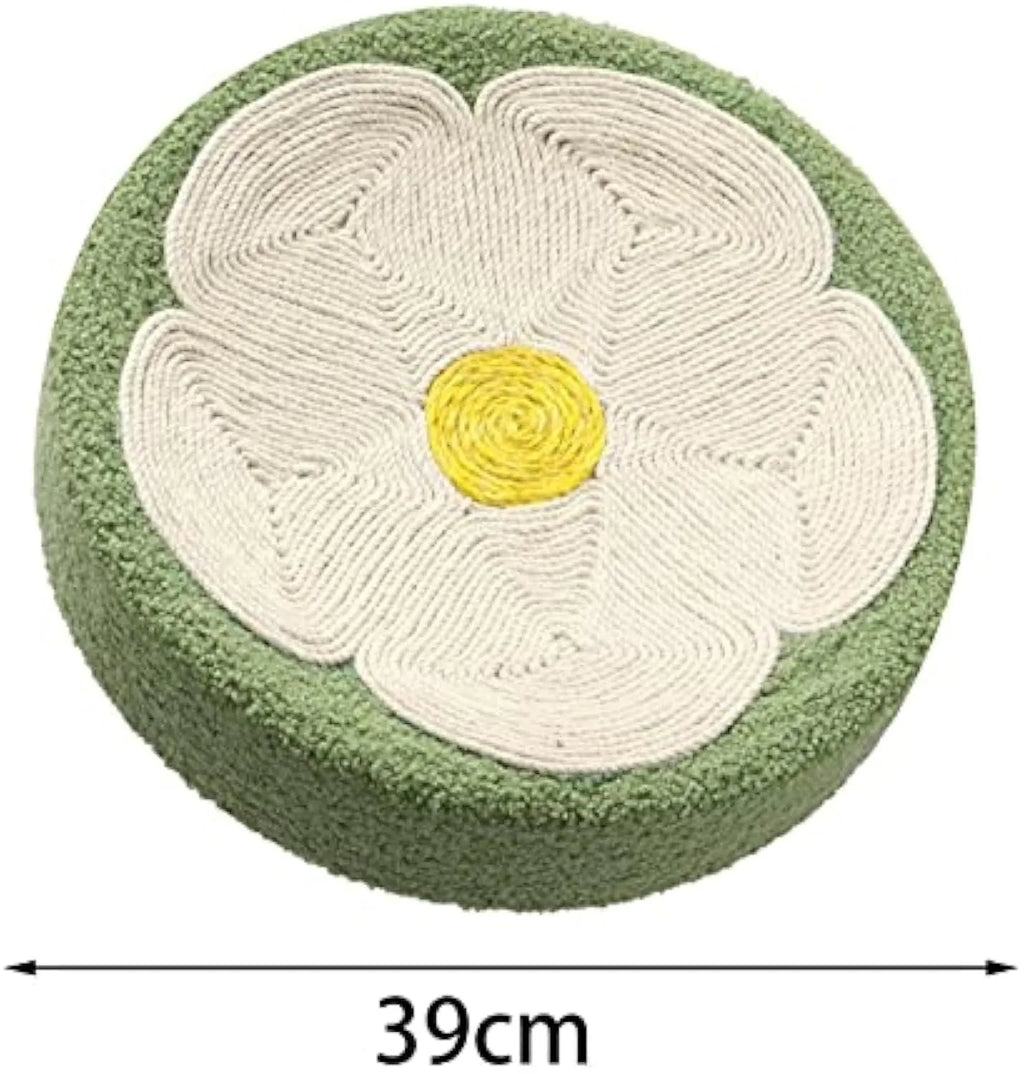 Green sisal cat scratcher bowl with round lounge bed design, 39cm diameter, for furniture protection