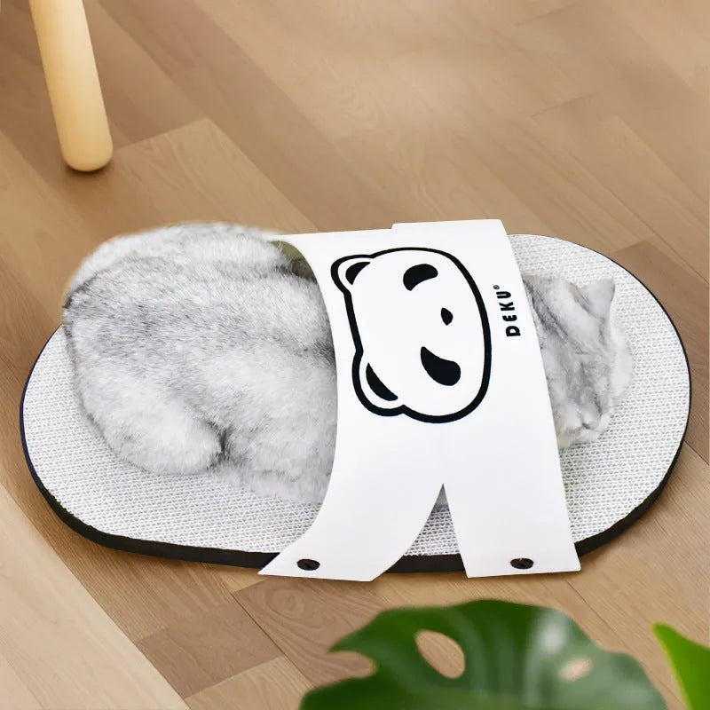 White corrugated paper cat scratch board measuring 30cm long with slipper style design