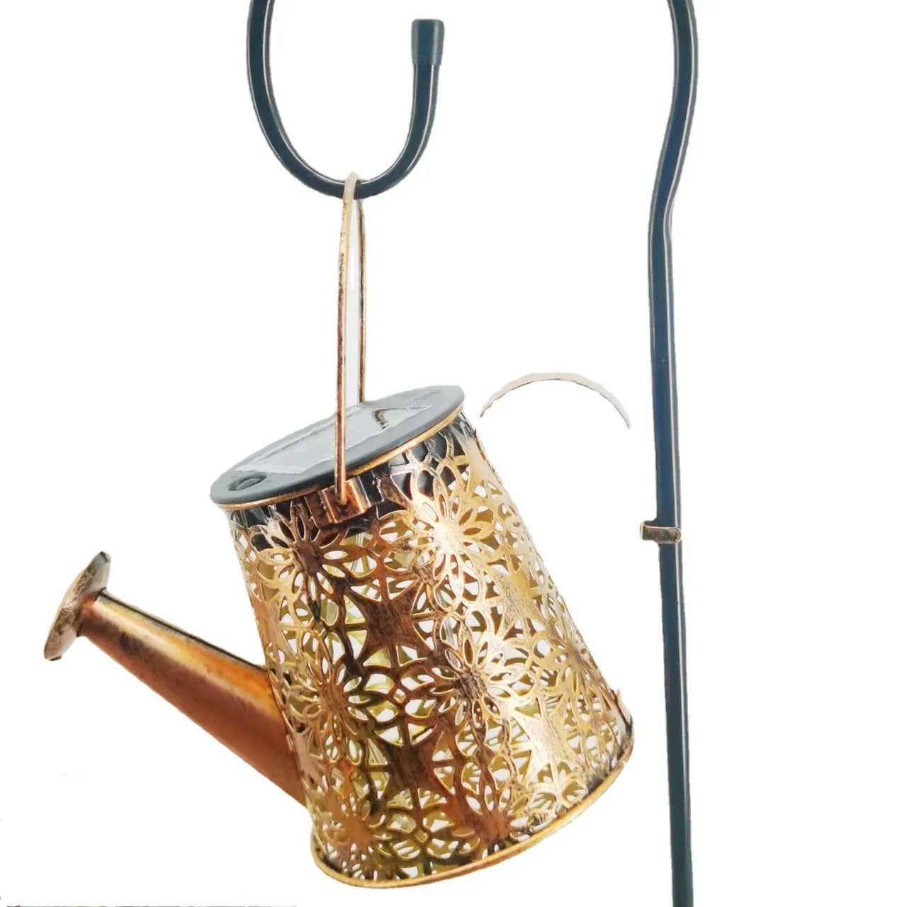 Butterfly decorative solar kettle light with wrought iron construction for outdoor courtyard lighting