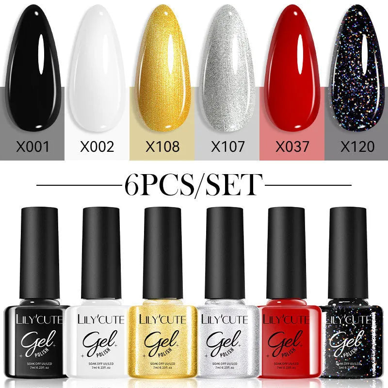 UV gel nail polish set with 20 glitter colours in 7ml bottles