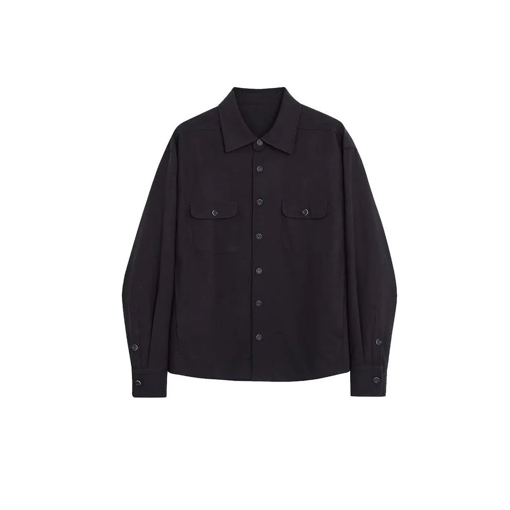 Men's light sand rice lapel collar shirt with long sleeves and chemical fibre blend fabric