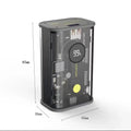 Transparent industrial design power bank showing internal aluminium casing and battery cells