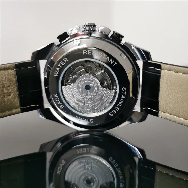 Men's automatic mechanical watch with metal case in various colour options showing 12mm thickness profile