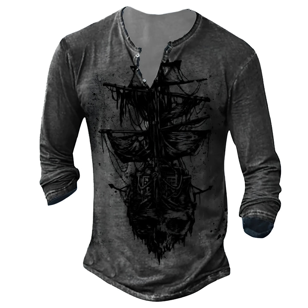 Men's long sleeve V-neck T-shirt with 3D digital print in colour 7KCT1161, available in sizes S to 5XL.