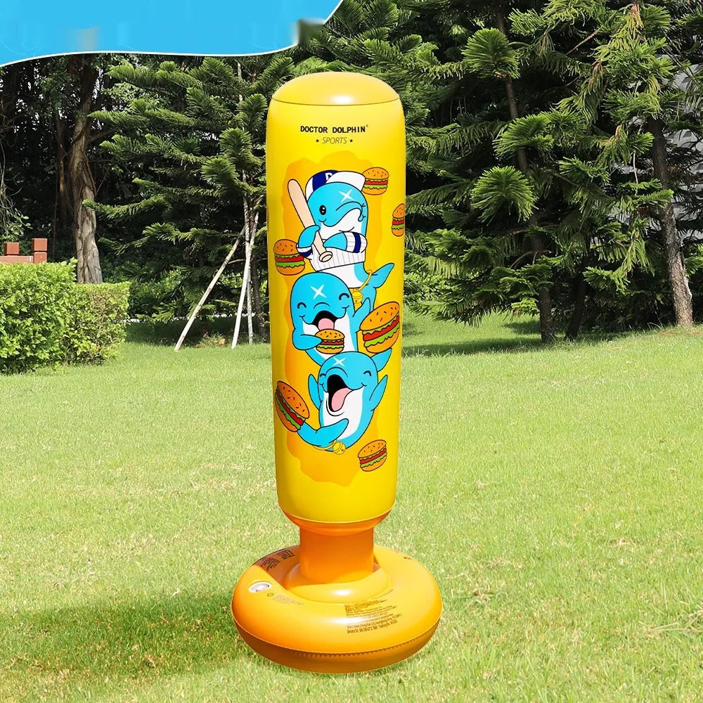 Yellow hamburger pattern inflatable boxing column sandbag measuring 120x25cm for fitness training