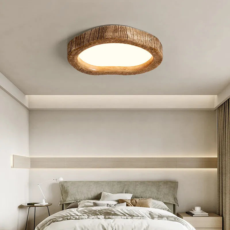 Wood grain finish ceiling lamp in new Chinese style with LED light source for bedroom illumination