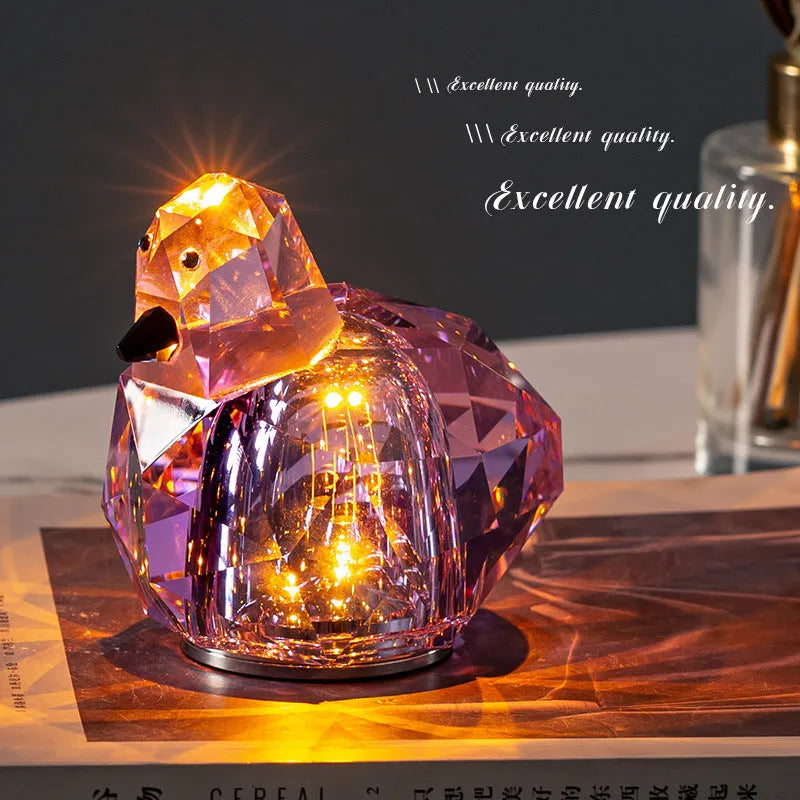 Portable crystal table lamp 85 x 80mm with built-in battery and three-gear dimming in pink, purple, or transparent