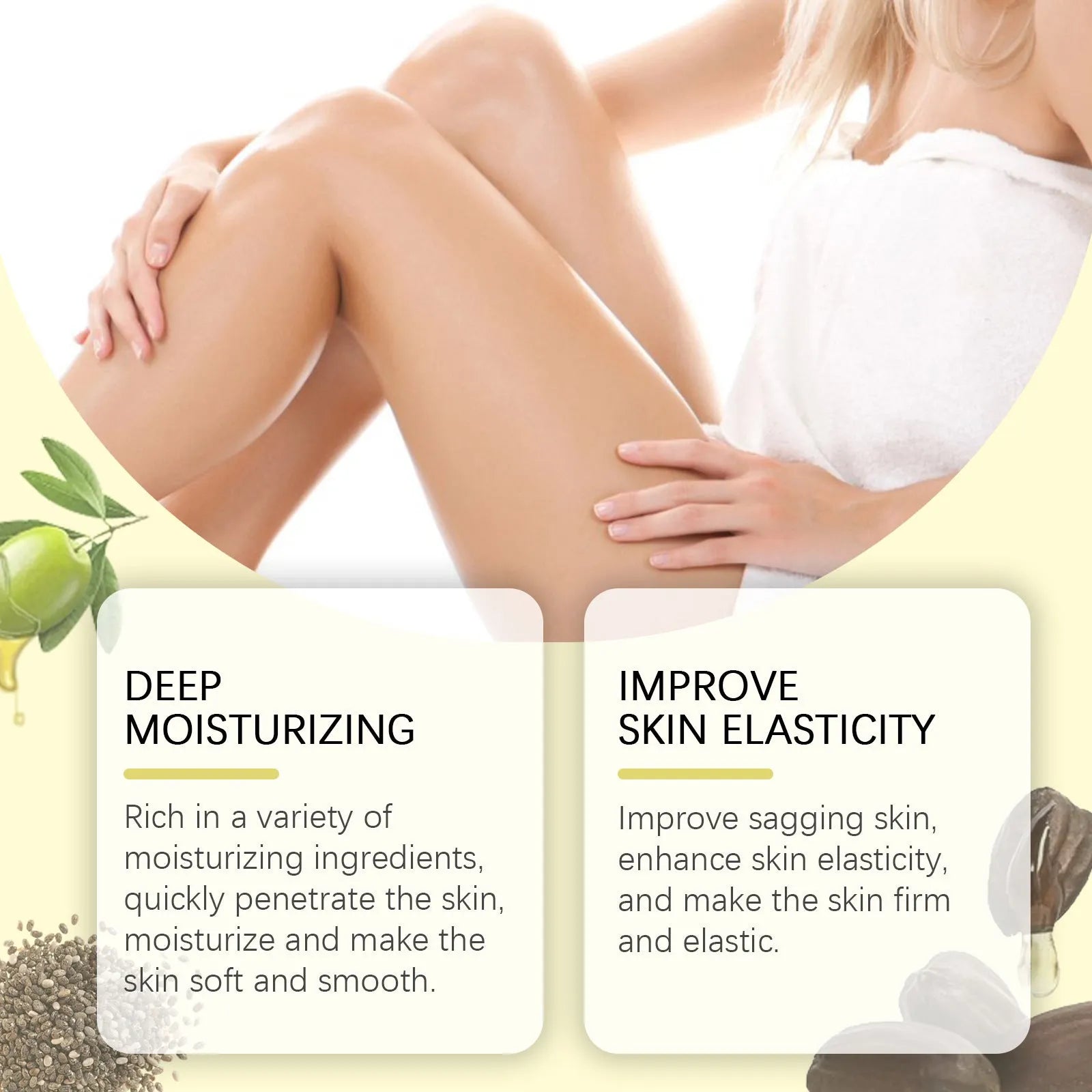 Body care skincare set with bottle of oil and jar of moisturising cream.