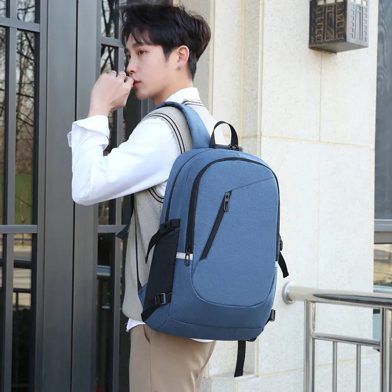 Oxford cloth computer backpack with 20-35L capacity showing grey colour option and organisational compartments