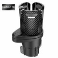 Second generation car cup holder modification with carbon fibre finish showing 8cm diameter ABS plastic construction