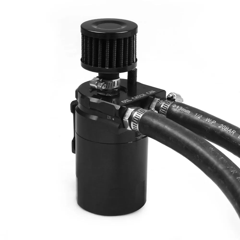 Aluminium alloy oil catch can for Ford Expedition in black, red, blue, and silver colour options.