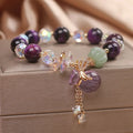 Women's purple tigereye money bag pendant crystal bracelet with rhinestone forest style design