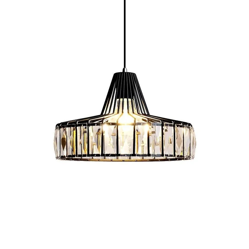 Modern crystal chandelier with LED lighting in black or gold finish, suitable for study or restaurant ceilings
