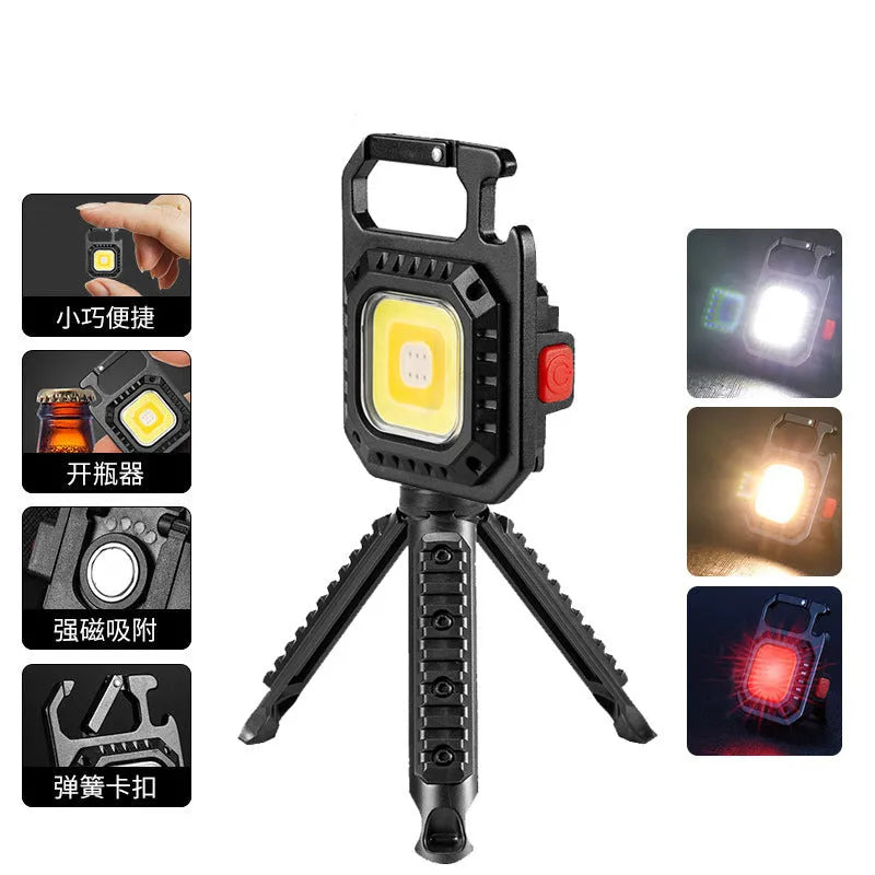 30W mini keychain light in aluminium alloy with bottle opener, screwdriver, wrench, and window hammer, white and yellow red light.