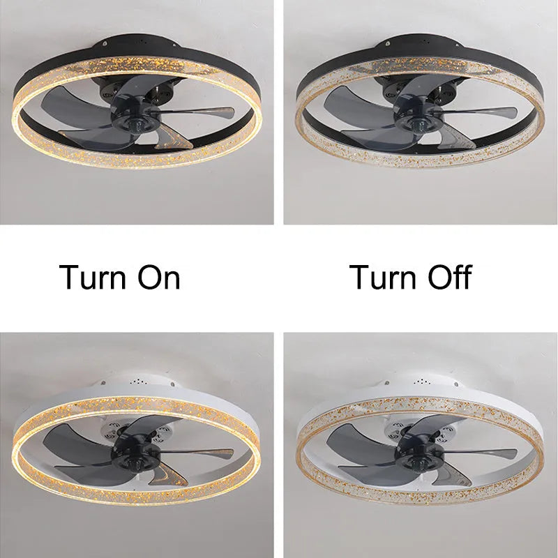 Nordic-style ceiling fan lamp with 50cm blades and LED light in coffee gold colour