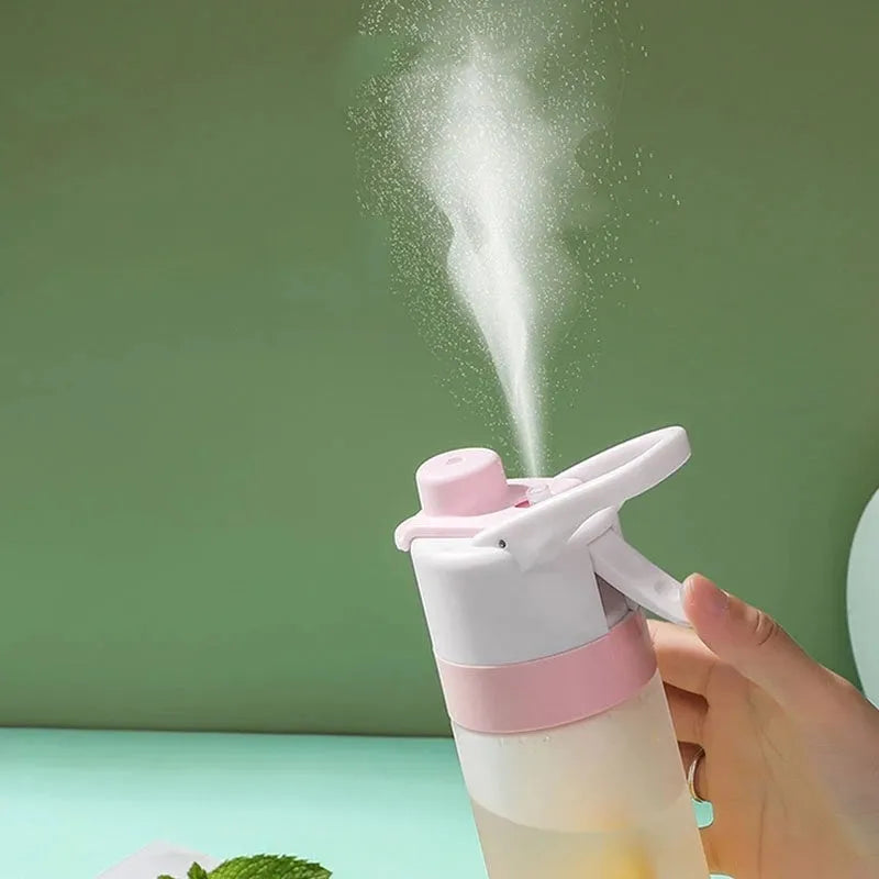Large plastic spray water bottle with handle strap and leakproof lid in multiple colour options