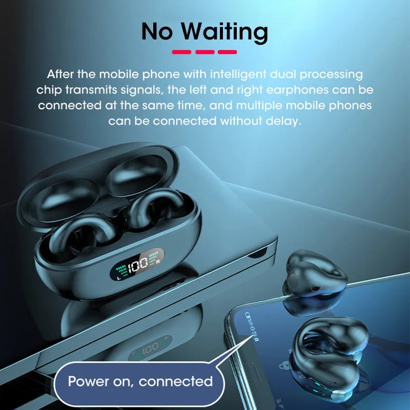 Bone conduction Bluetooth headset clip in black colour with ear clip design and charging cable