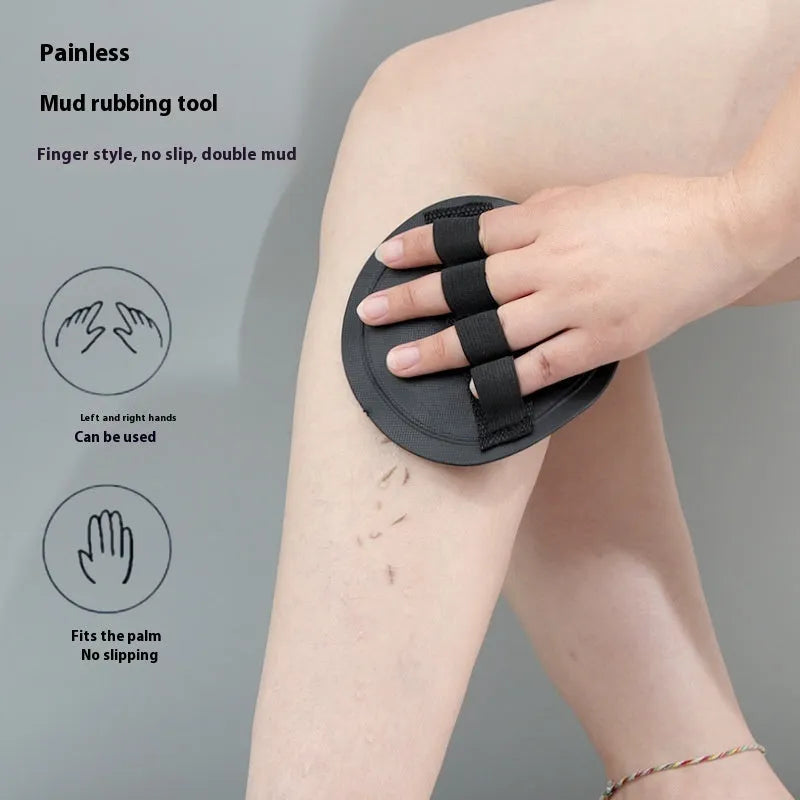 Women's bath towel gadget with finger style design and round cake pattern in rubber material.