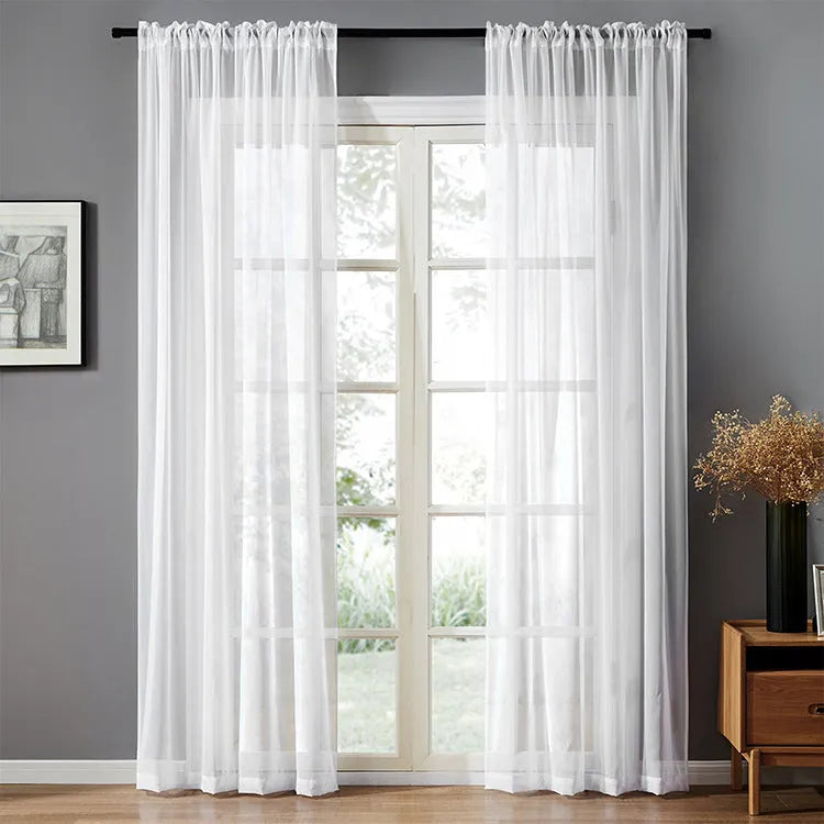 Modern pure colour cotton and linen window screen in black, size 150x250cm, with light transmission and good drape.