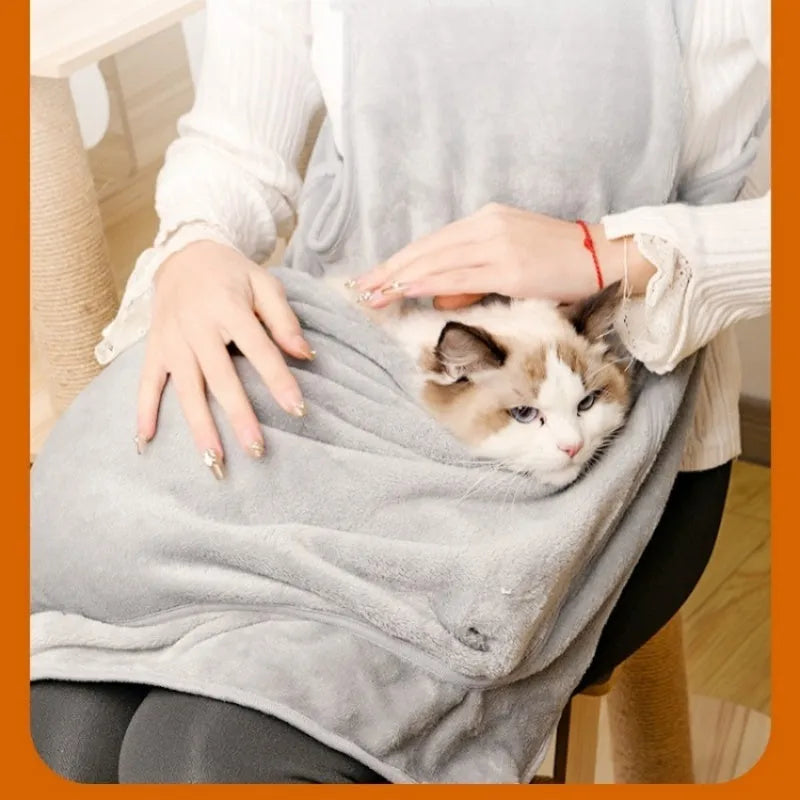 Plush pet carrier apron hanging chest bag for small cats and dogs with adjustable neck