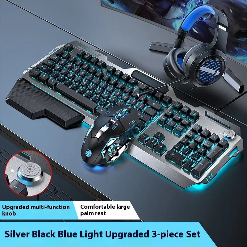 Aluminium alloy mechanical keyboard with programmable control knob in metal grey with rainbow backlighting