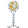 Black flexible tripod clip fan showing wrapped legs and 360° rotating head