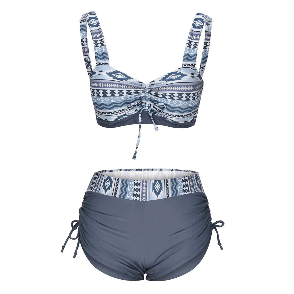 Women's split bikini swimsuit without steel belt or chest pads in pictured colour.