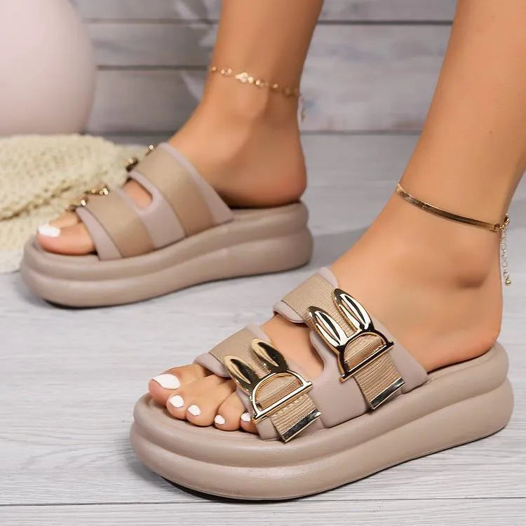 Women's suede slippers with thick rubber soles in apricot, black, and off-white colours, sizes 36-41