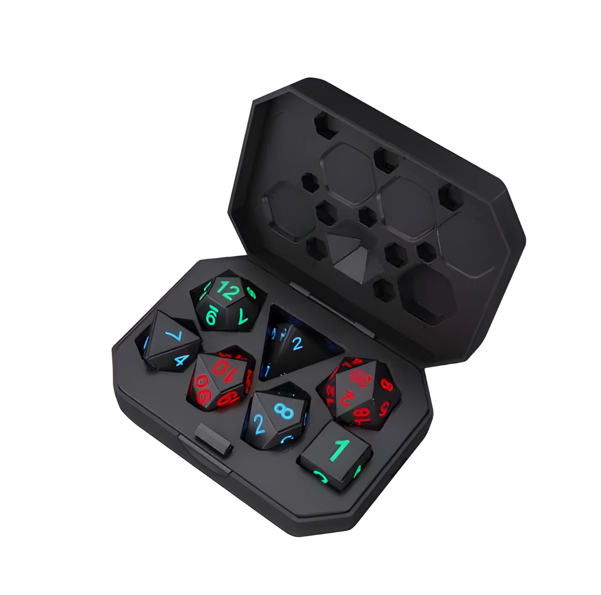 LED dice set with seven plastic electronic light up dice for party board games and tabletop play