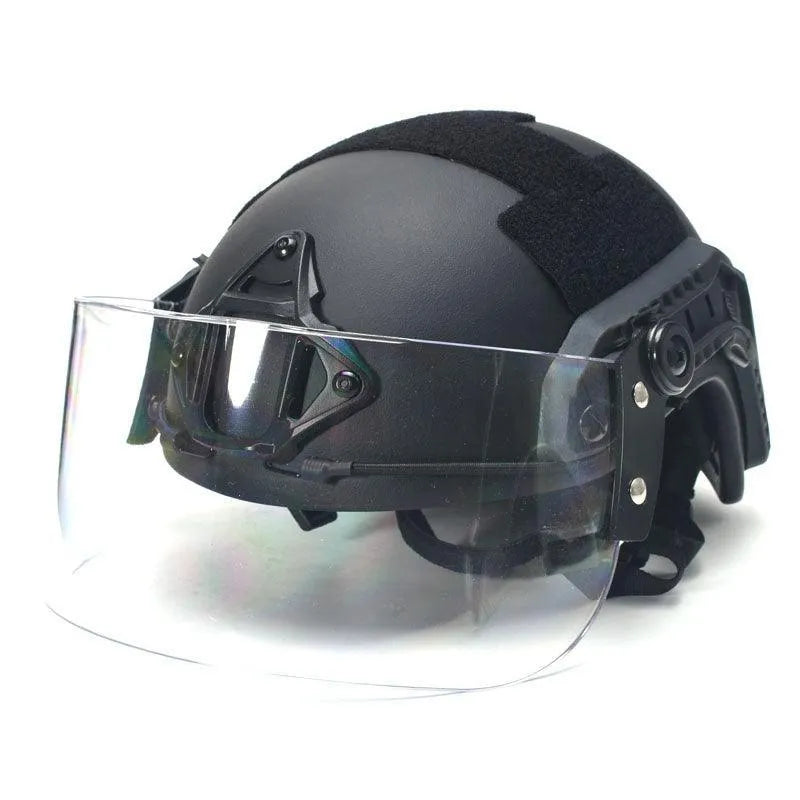Transparent polycarbonate safety helmet visor with guide rail mounting, 30cm by 15cm