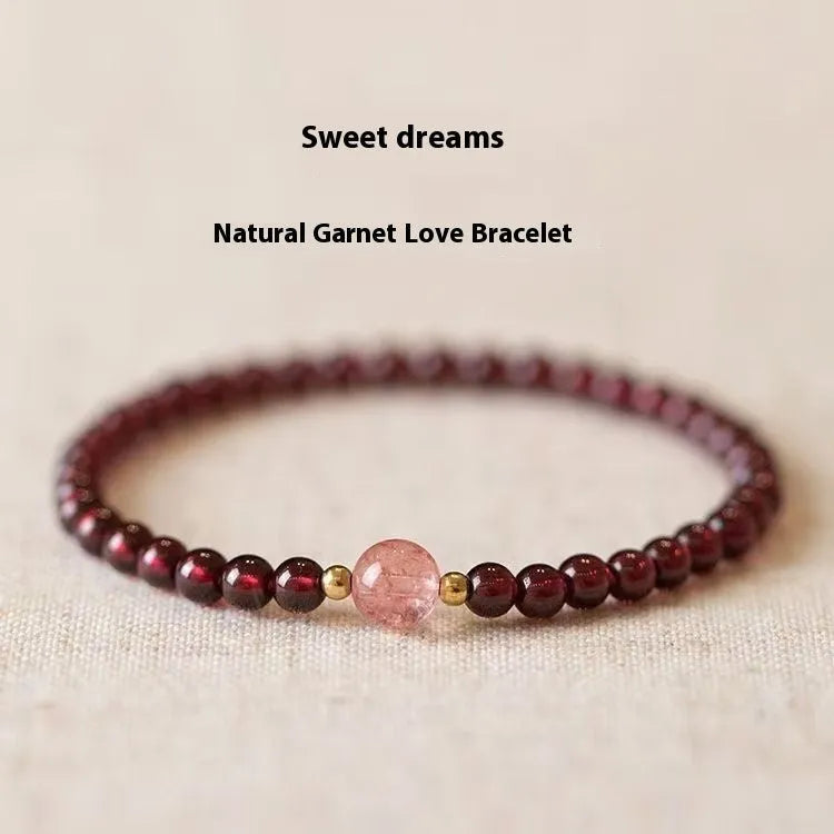Natural garnet women's bracelet with U-shaped design in 4mm or 6mm polished beads