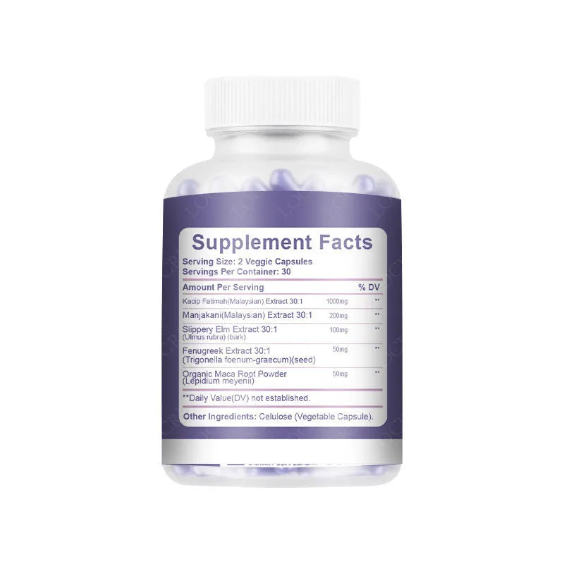 Sealed bottle of 60 vaginal capsules for women's intimate health, herbal extract supplement.